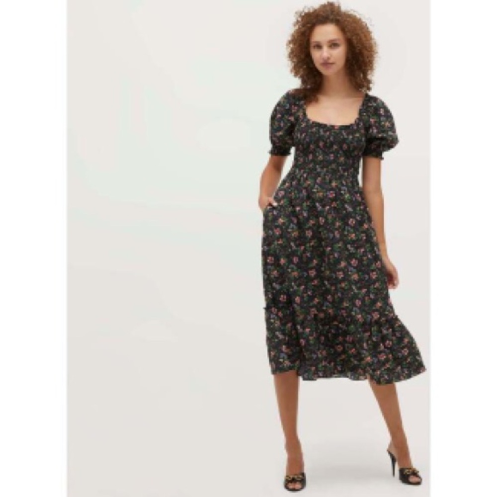Hill House Black Floral Midi Dress